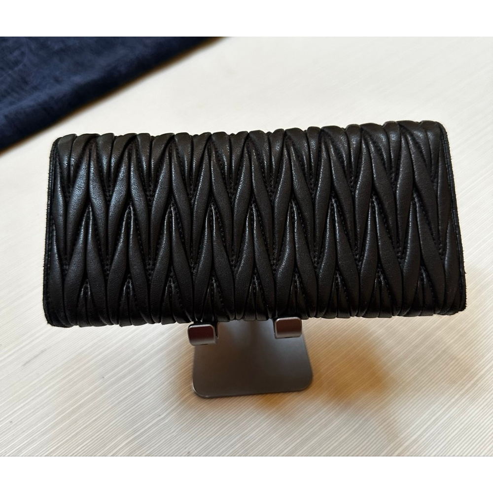 Miu Miu Matelasse Black Leather & Gold Hardware Long Flap Wallet w/ Card Holder - Picture 3 of 16